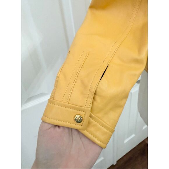 St. John Sport Marie Yellow Gold Mock Neck Full Zip Leather Jacket Size Medium - Picture 6 of 13